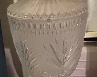 Vintage Cut and Frosted Crystal Urn Table Lamp with Brass Base second image