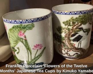 Franklin Porcelain Flowers of the Twelve Months Japanese Tea Cups by Kinuko Yamabe