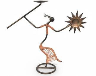 MidCentury Modern Danish Design Wrought Iron and Rattan Candle Holder by Laurids Lnborg