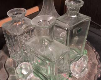 Vintage Crystal Decanter Set with Silver Plated Tray