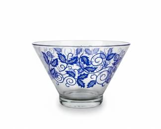 Vintage Hazel Atlas Blue Gold Grapes Chip and Dip Bowl