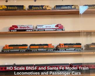 HO Scale BNSF and Santa Fe Model Train Locomotives and Passenger Cars