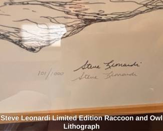 Steve Leonardi Limited Edition Raccoon and Owl Lithograph second image