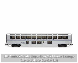 HO Amtrak Scale Superliner Sightseer Lounge Car and Auto Carrier Set second image