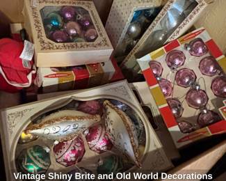 Vintage Shiny Brite and Old World Decorations Glass Christmas Ornaments