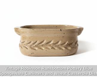 Vintage Robinson Ransbottom Pottery Blue Spongeware Canisters and Wheat Casserole Dish third image