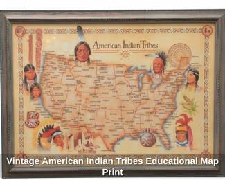 Vintage American Indian Tribes Educational Map Print