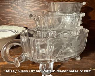Heisey Glass Orchid Pattern Mayonnaise or Nut Bowls
