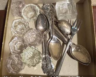 Vintage Glass Salt Dips and Silverplate Flatware
