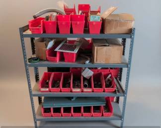 Quantum Storage Systems Steel Shelving Unit with Red Shelf Bins