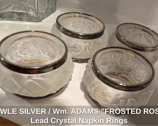TOWLE SILVER or Wm. ADAMS FROSTED ROSE Lead Crystal Napkin Rings