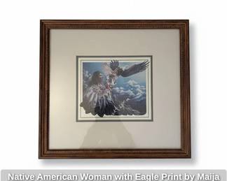 Native American Woman with Eagle Print by Maija