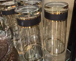 Culver Devon Black Gold Stripe Highball Glasses