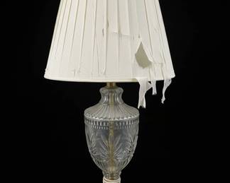 Vintage Cut and Frosted Crystal Urn Table Lamp with Brass Base