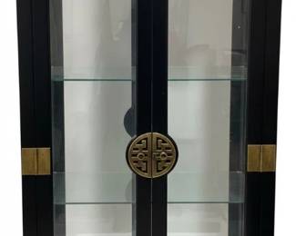 Vintage Henredon Black Lacquer and Brass Display Cabinet