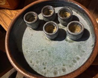 Shamek Studio Pottery Serving Platter with Cups