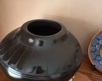 San Ildefonso BlackonBlack Pottery Jar with Feather Motif second image