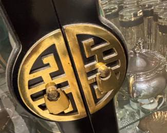 Vintage Henredon Black Lacquer and Brass Display Cabinet third image