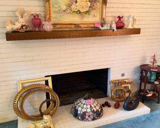 Picture frames, Oil painting, Vintage tiffany style light fixture, Fenton