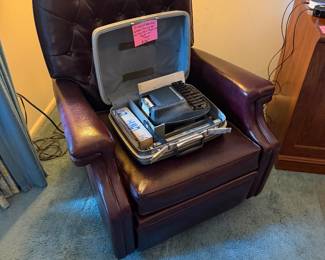 Black vintage recliner, Stenography machine