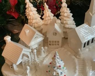 White Christmas Village with lights
