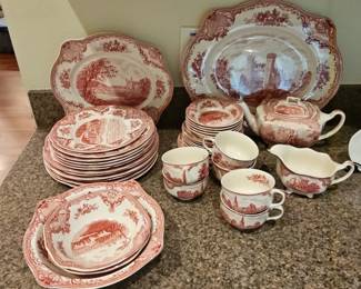 Johnson Brothers Old Britain Castles Pink Dinnerware Set for Six with Serving Pieces