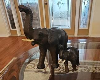 Leather Elephant Pair with Calf