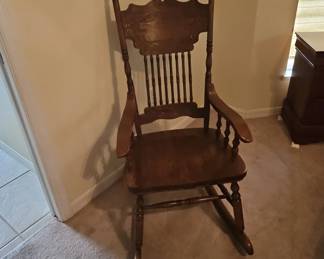 Vintage Oak PressedBack Spindle Rocking Chair