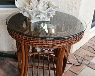Rattan Accent Table with Glass Top