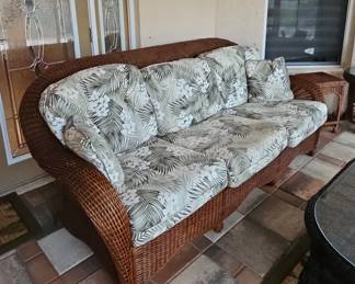 Wicker Sofa with Cushions and Pillows