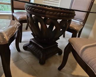 Sunflower Dining Table with Glass Top and Four Chairs FortySeven Inches in Diameter third image
