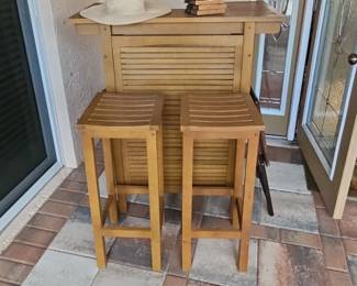 Folding Acacia Wood Bar Set with Two Stools