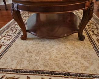 Vintage Oval Marquetry Inlay Coffee Table with Lower Shelf second image
