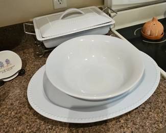 Sterling Home Beaded White Ceramic Serving Set