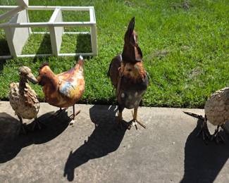 metal chickens and ducks