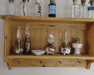 Oil lamps wood shelves