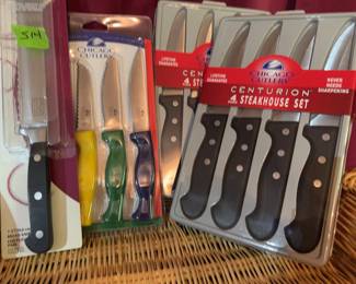 New Chicago Cutlery kitchen tools include four Classic Chef 4-piece knife sets, two Centurion 4-piece steakhouse sets, a kitchen shears set, and additional assorted knives.