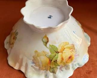 Noritake Nippon 'The Lorraine' handpainted porcelain platter with pink floral rim and a fluted Silesia porcelain bowl featuring yellow rose decoration. 