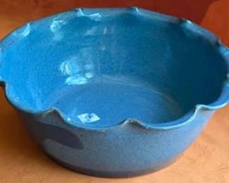 Ceramic bowls: two handled soup bowls marked Heinz USA Made by Western, a decorative bowl dated 1993 stamped Jugtown Ware, a blue bowl, and a red handled bowl signed McNeill 2001. Assorted colors and designs.