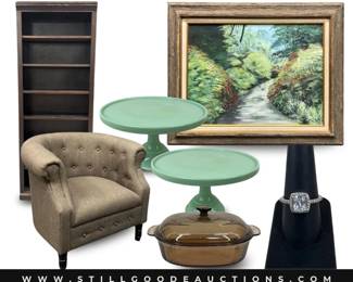 Dyson vacuum, Corning ware, designer handbags, stained glass lamps, cookbooks, fishing rods, dolls, Portmeirion, Cape Cod dishes, Indiana glass, designer furniture, antiques, artwork, and much more!