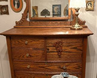 Antique Oak Highboy Dresser
