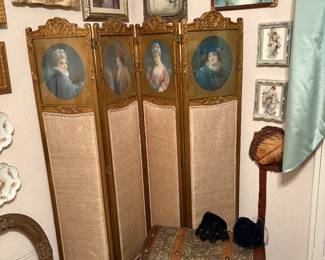 Vintage Four Panel Portrait Dressing Screen