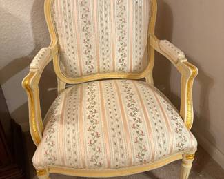 French Provincial/Louis XVI–Style Upholstered Armchairs (Two Available)