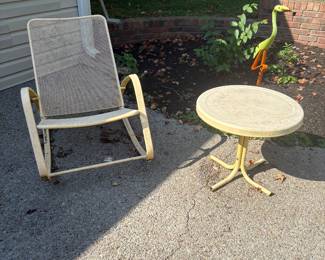 Yellow metal rocker and side table $40