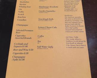 Menu from Pan Am 1971