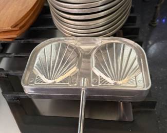 Vintage Aluminum Steak Sizzlers with Wood Base and Sandwich Press