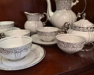 Seyei Fine China Tea Set Made In Japan #1031 Silver And White