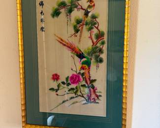 Vintage Embroidered Bird Panel