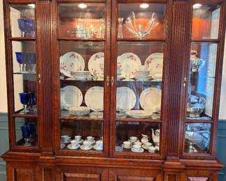GORGEOUS Light Up China Cabinet, Crystal Pieces, China Dishes, and Serveware