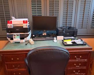 Vintage Office Desk, Computer, Office Supplies